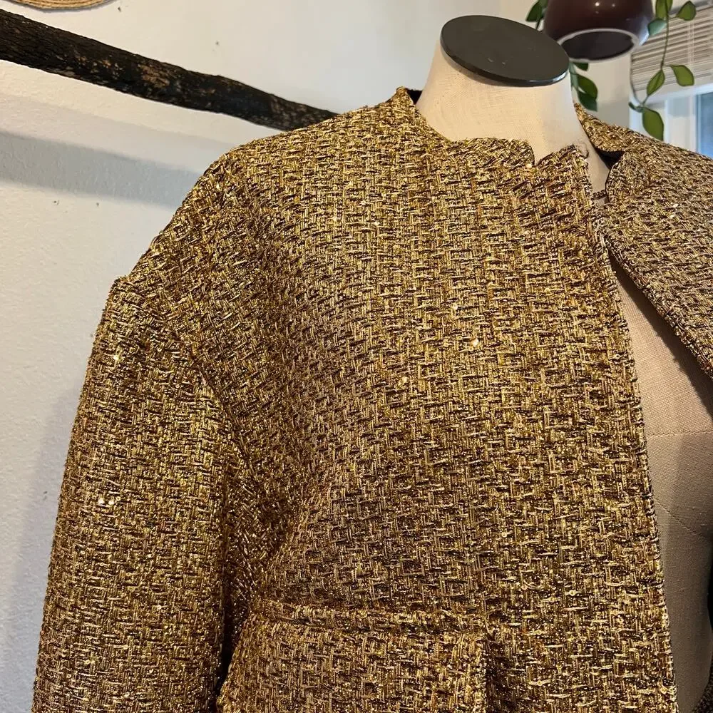 Liz Claiborne Textured Gold Speckled Snap Button Bomber Jacket Size XXL NEW